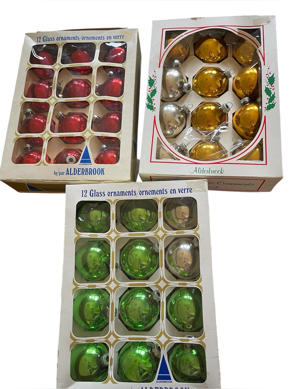 Vintage mcm 1960-1970s Glass Christmas Ornaments - Red, Gold, Green